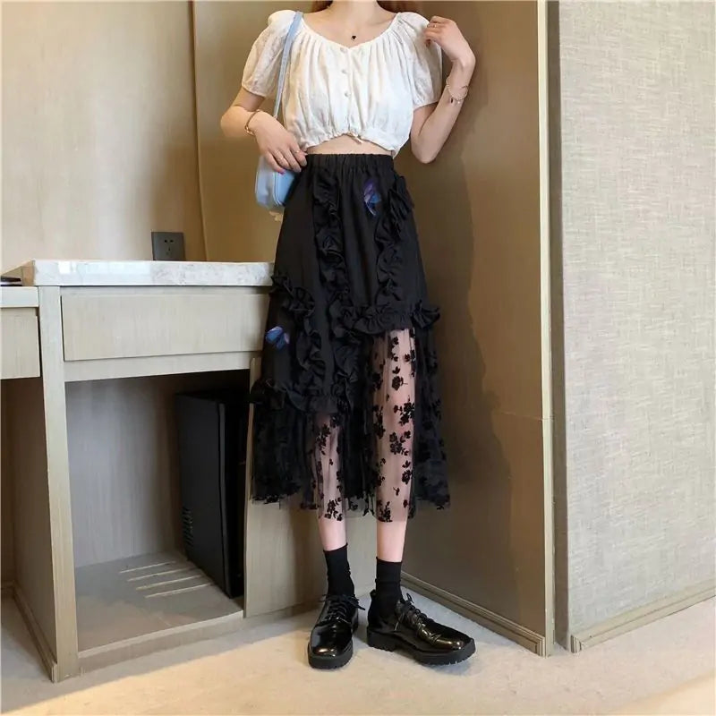 Black Lace Patchwork Skirt